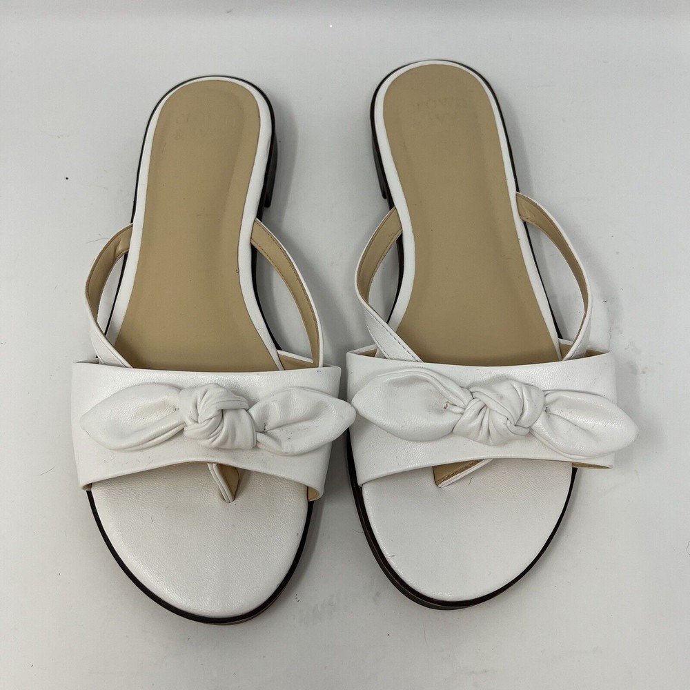 Crown & Ivy Emma White Flatform Knotted Bow Slide Sandals Womens 9M